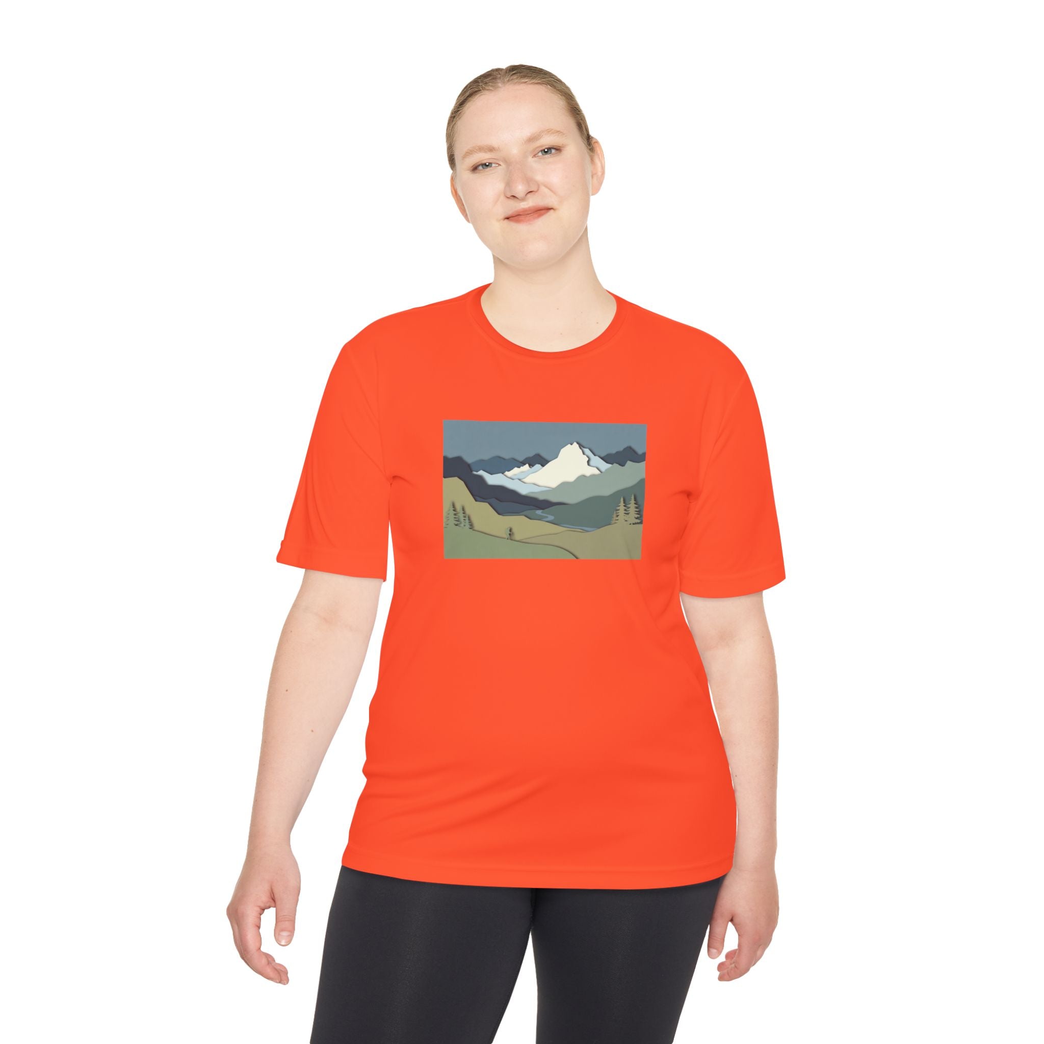 Mountain Landscape Performance Tee — Scenic Outdoor Graphic Shirt