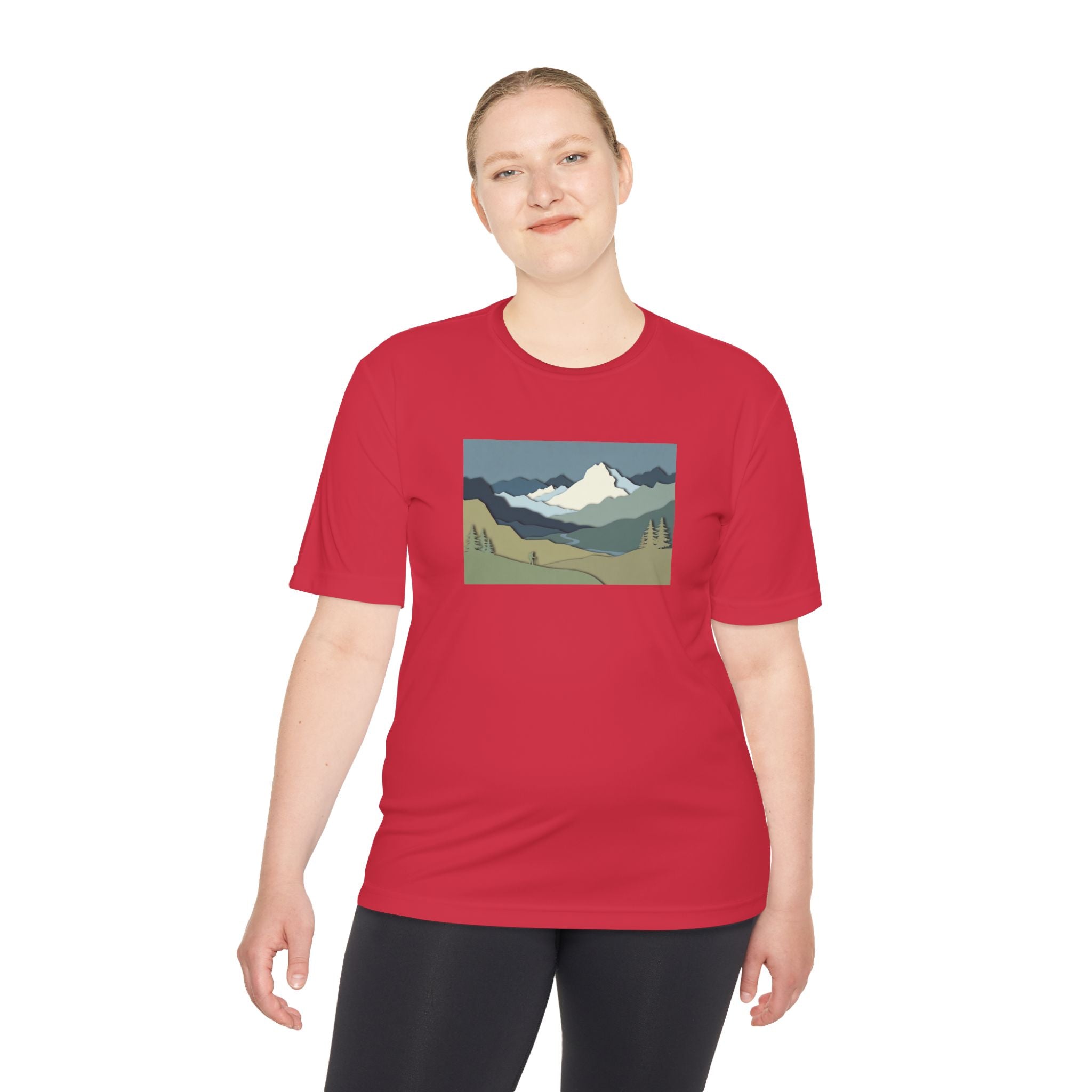 Mountain Landscape Performance Tee — Scenic Outdoor Graphic Shirt