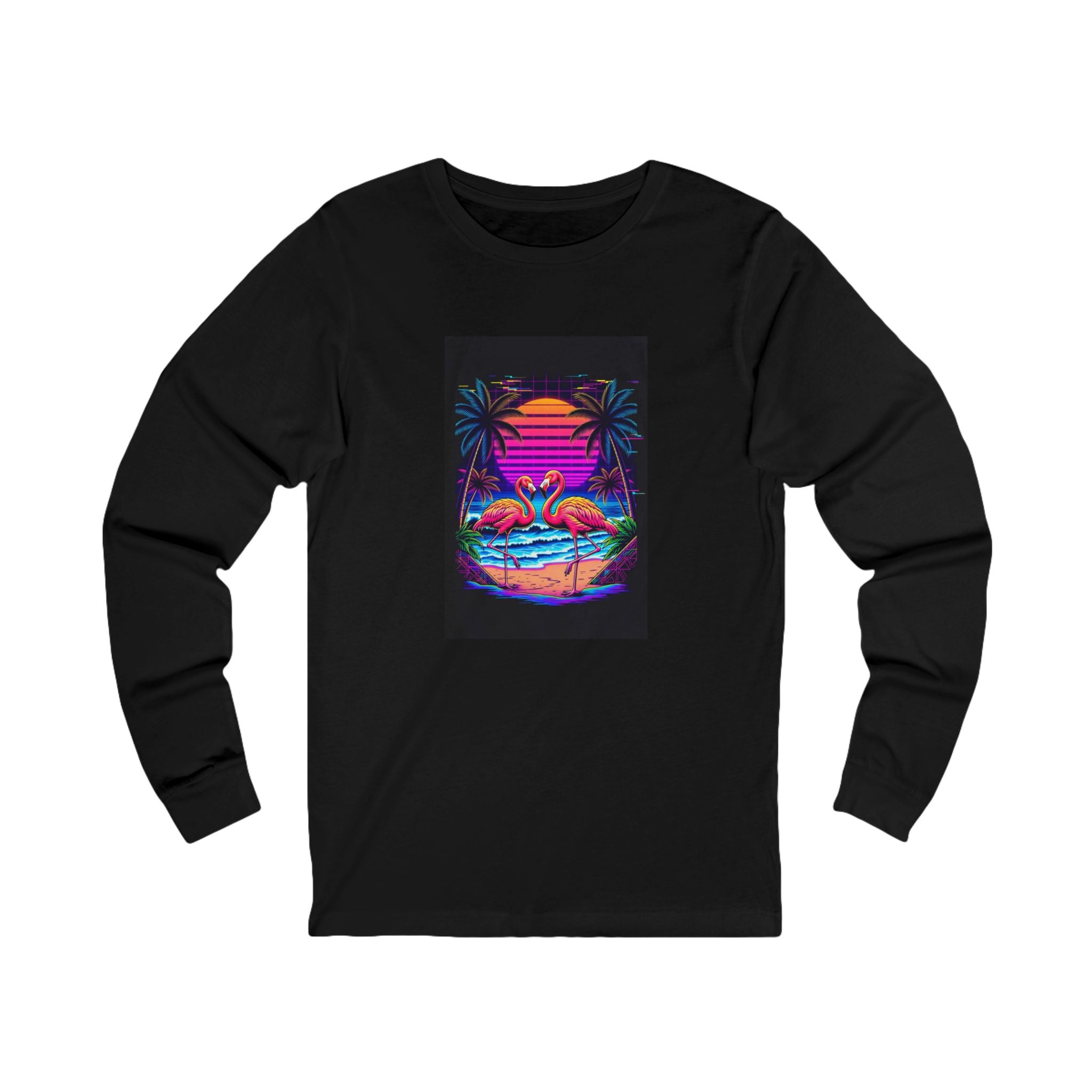 Neon Retro Flamingo Sunset Long Sleeve Tee