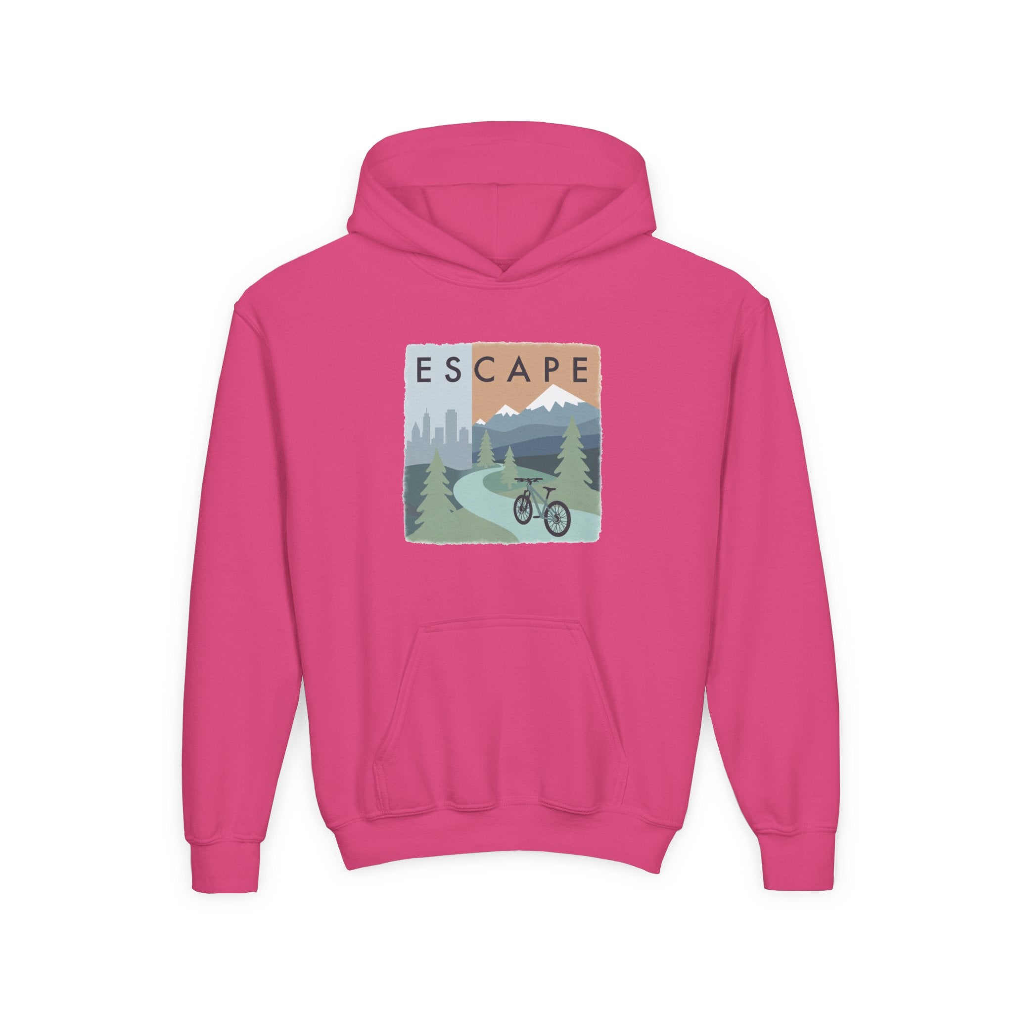 Escape to the Mountains Kids Hoodie — Mountain Retreat Graphic Sweatshirt