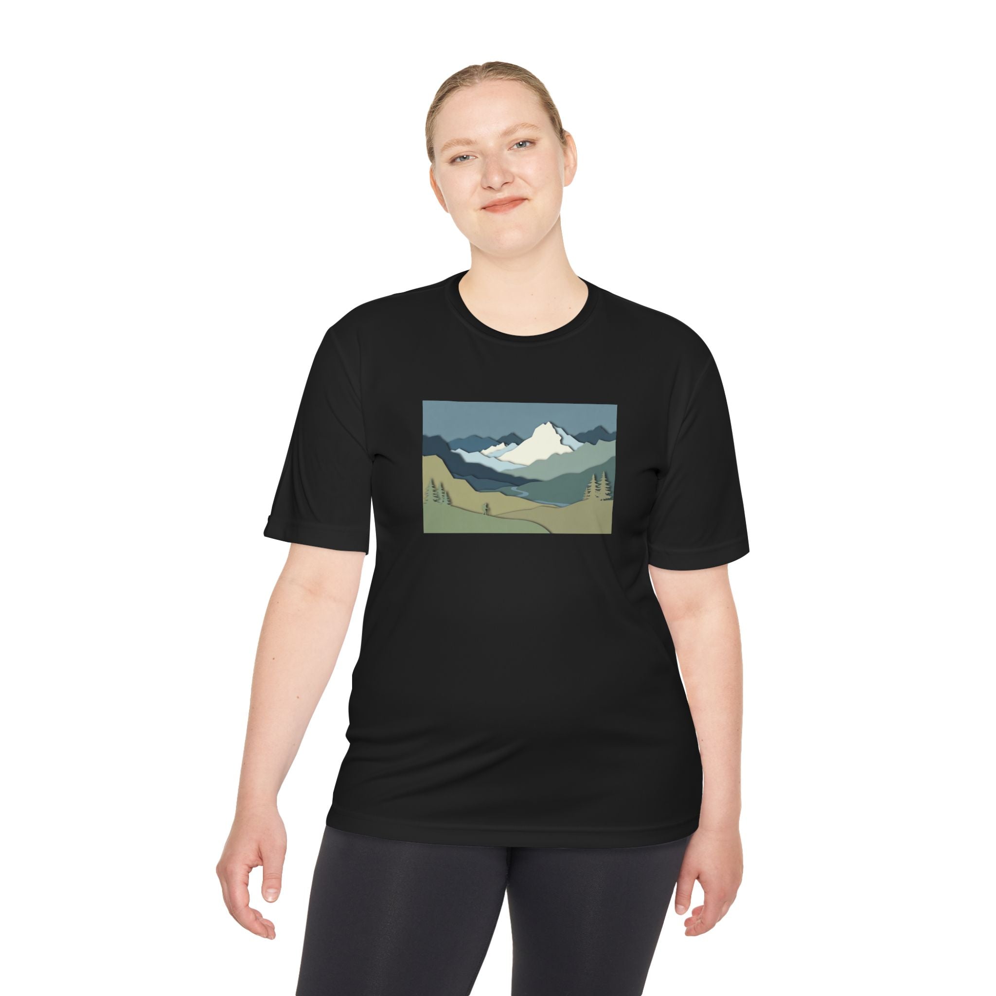 Mountain Landscape Performance Tee — Scenic Outdoor Graphic Shirt