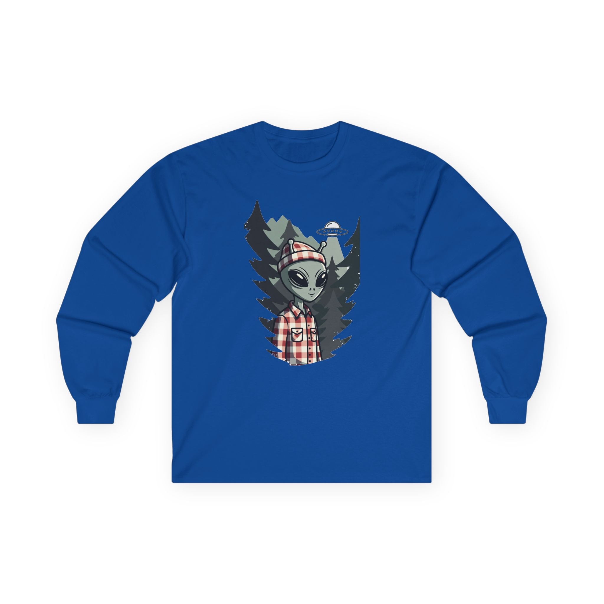 Alien Lumberjack Long Sleeve Tee — Forest UFO Graphic