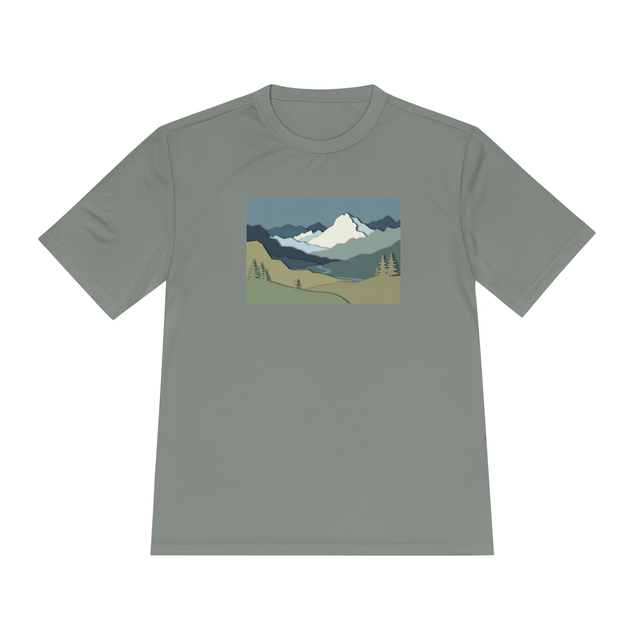 Mountain Landscape Performance Tee — Scenic Outdoor Graphic Shirt