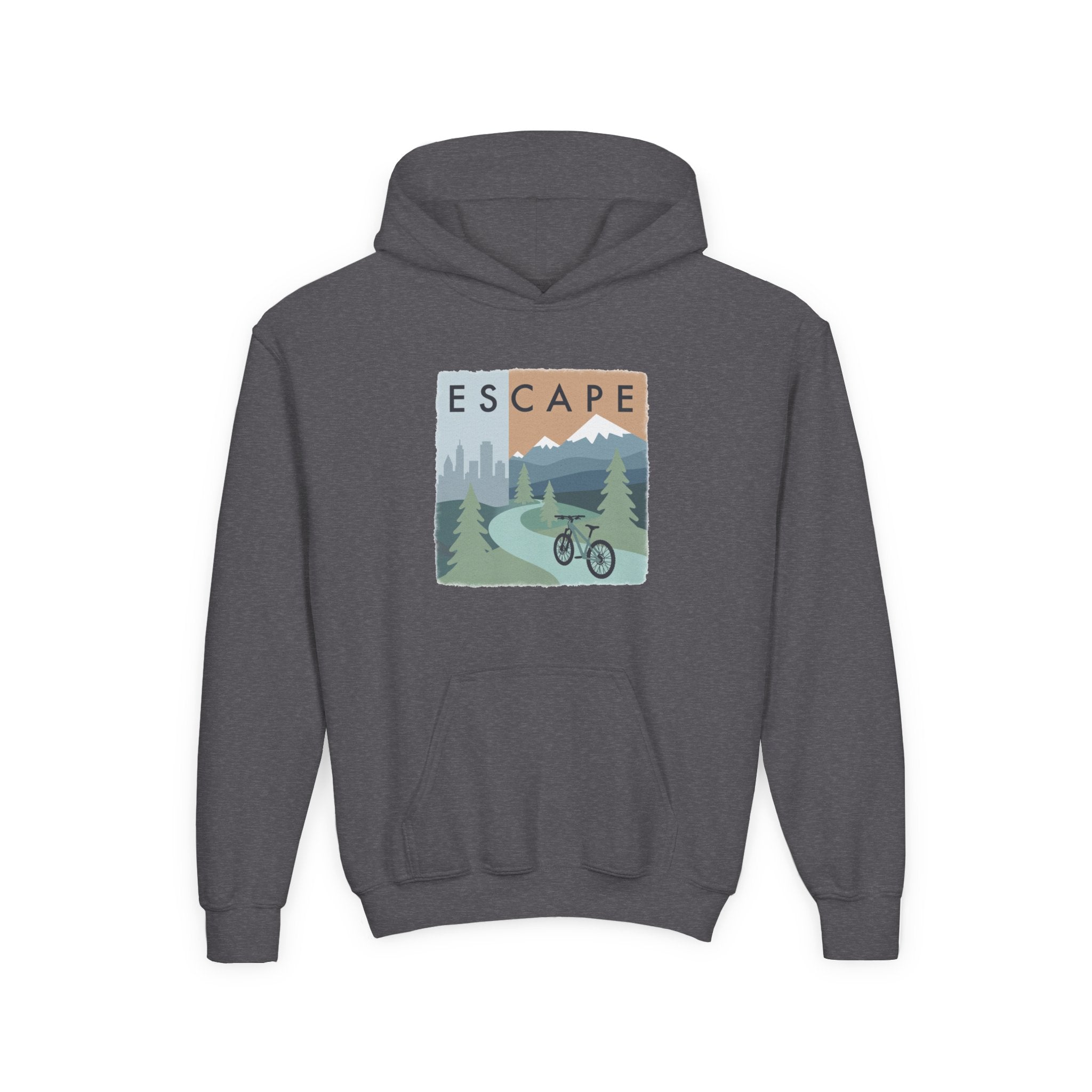 Escape to the Mountains Kids Hoodie — Mountain Retreat Graphic Sweatshirt