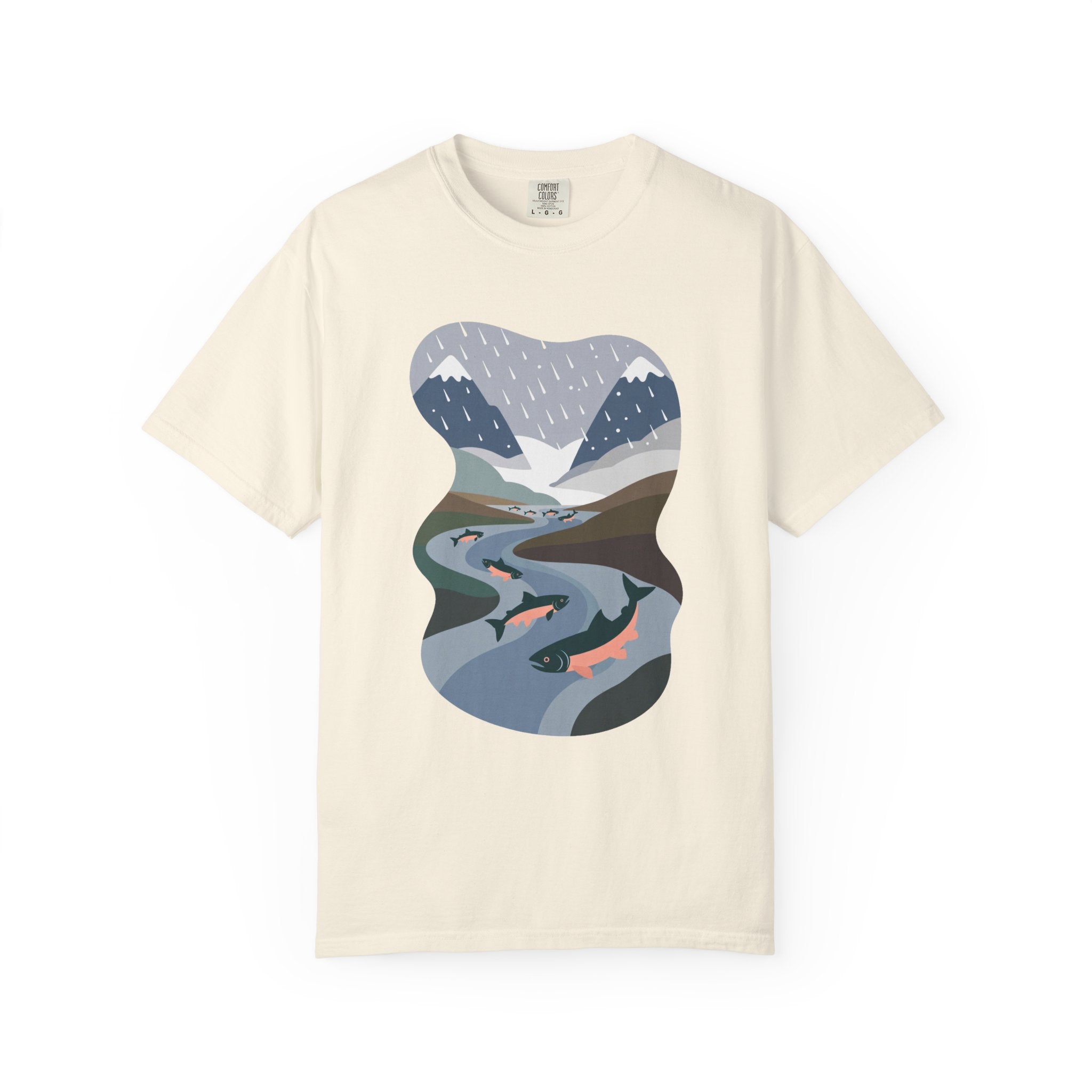 River Salmon Graphic T-Shirt — Mountain Fishing Scenic Tee