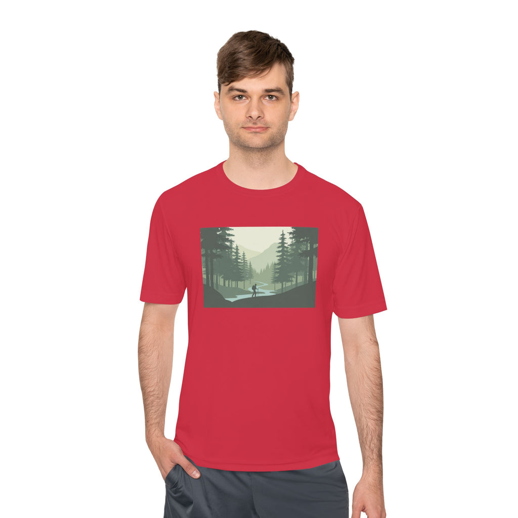 Forest Lake Camping Tee — Minimal Mountain Landscape T-Shirt for Outdoor Lovers