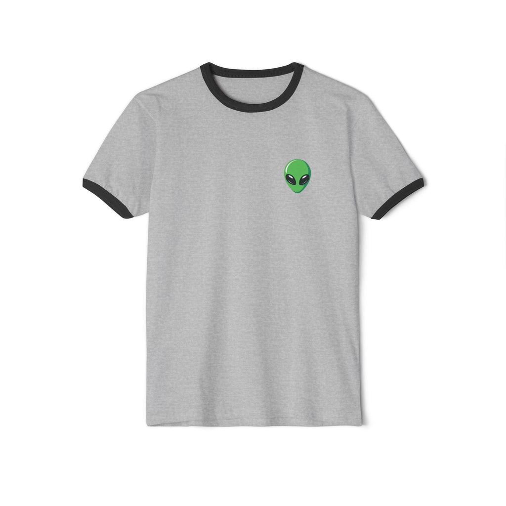 Alien Head Ringer Tee — Retro Green UFO Graphic T-Shirt