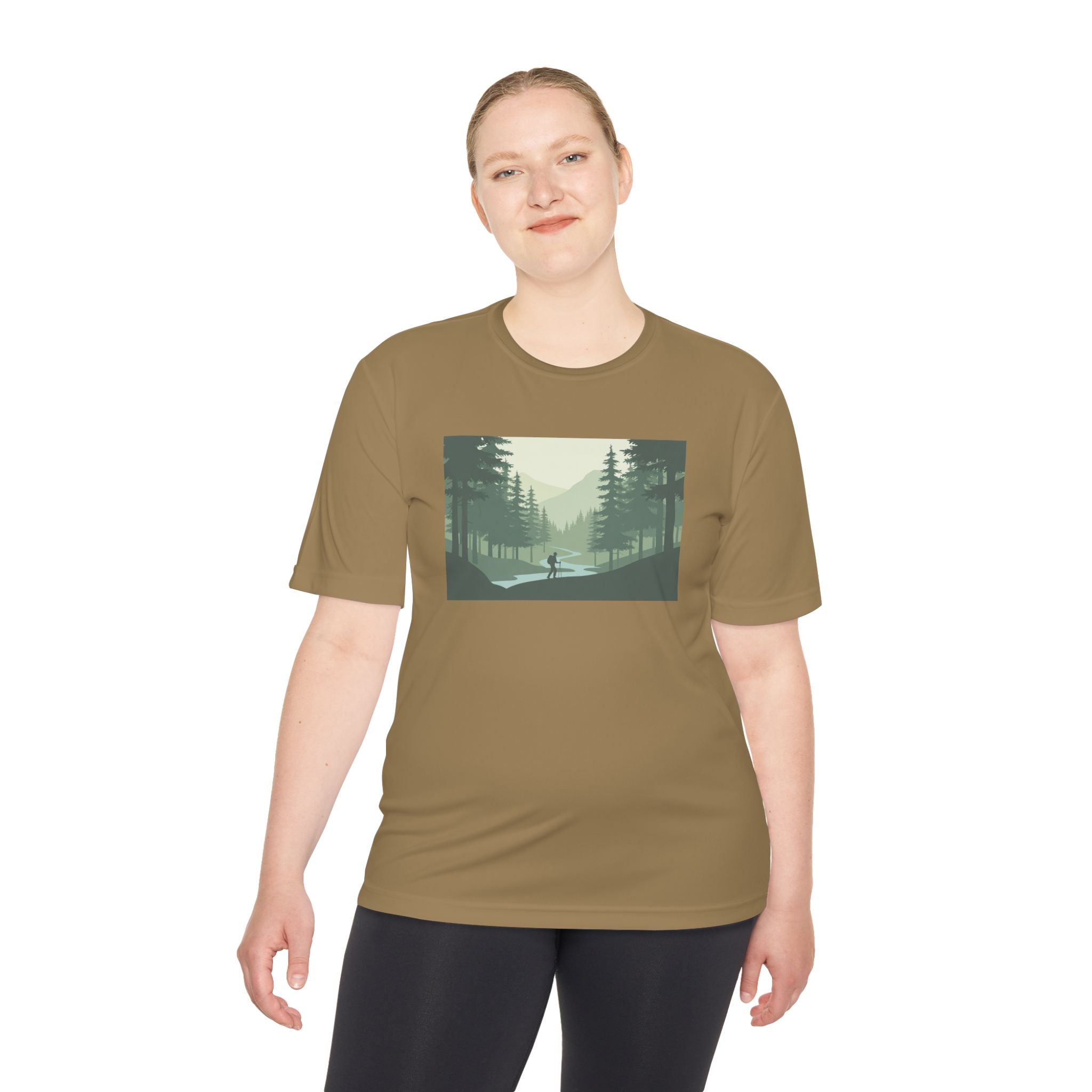Forest Lake Camping Tee — Minimal Mountain Landscape T-Shirt for Outdoor Lovers