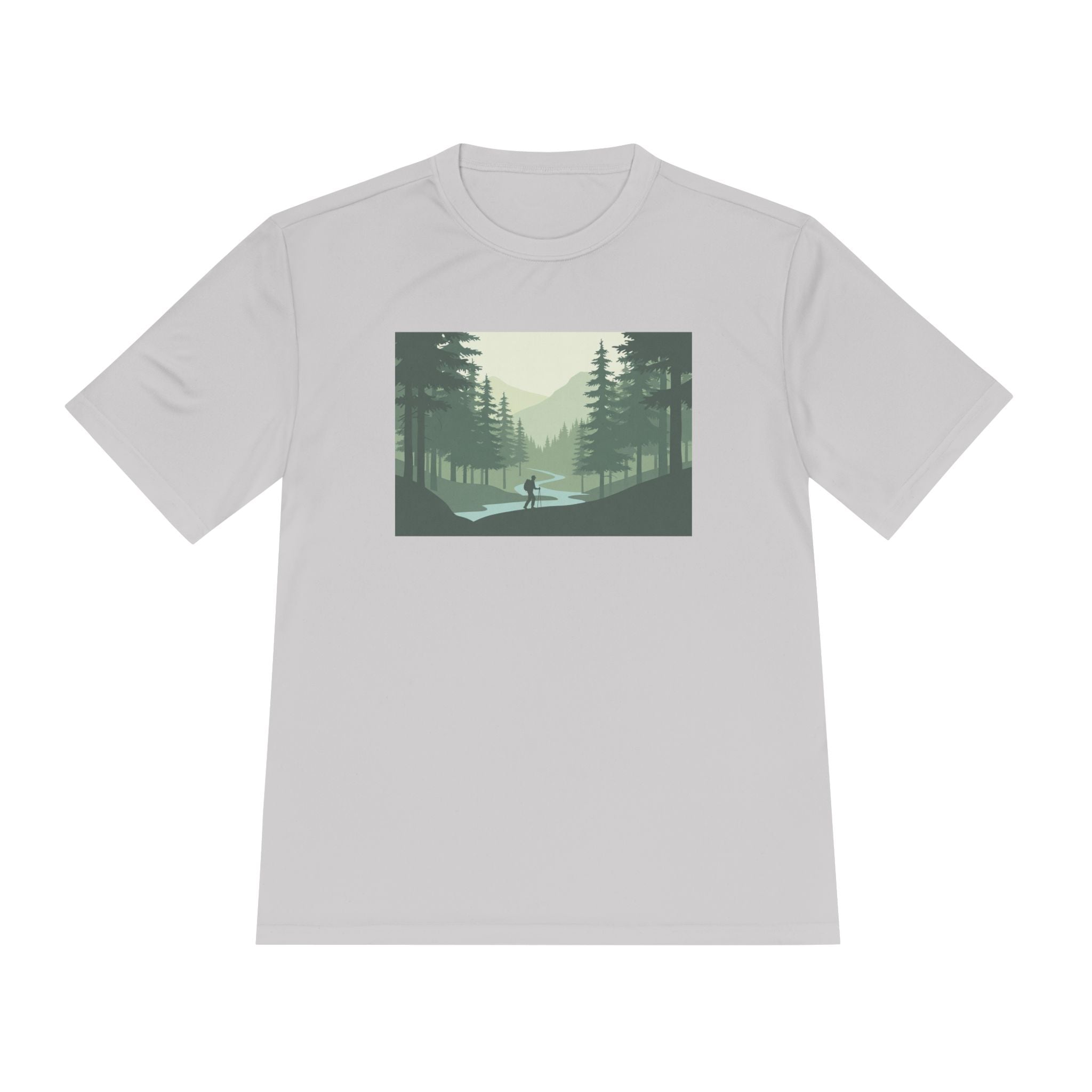 Forest Lake Camping Tee — Minimal Mountain Landscape T-Shirt for Outdoor Lovers