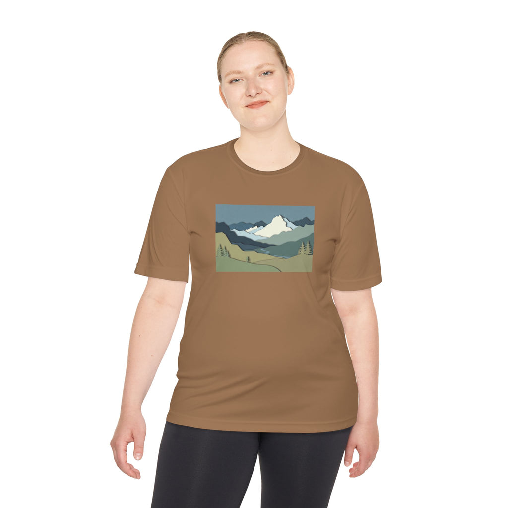 Mountain Landscape Performance Tee — Scenic Outdoor Graphic Shirt