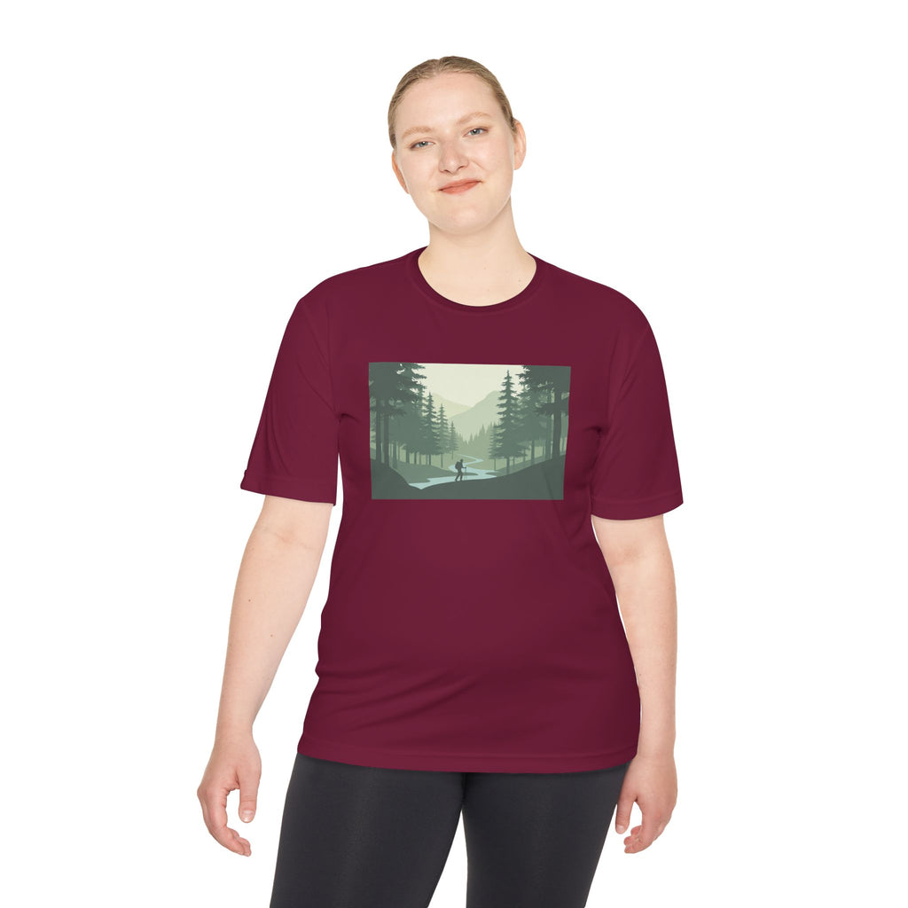 Forest Lake Camping Tee — Minimal Mountain Landscape T-Shirt for Outdoor Lovers