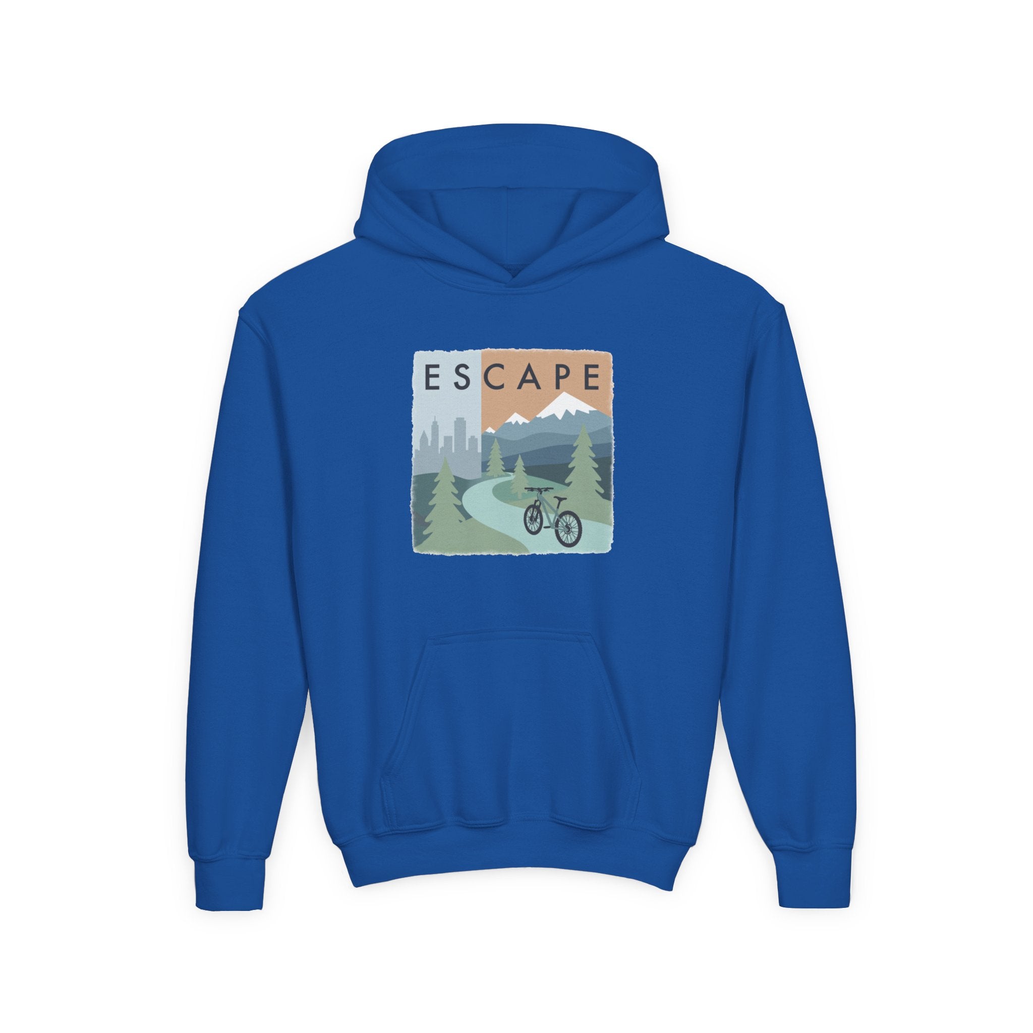 Escape to the Mountains Kids Hoodie — Mountain Retreat Graphic Sweatshirt