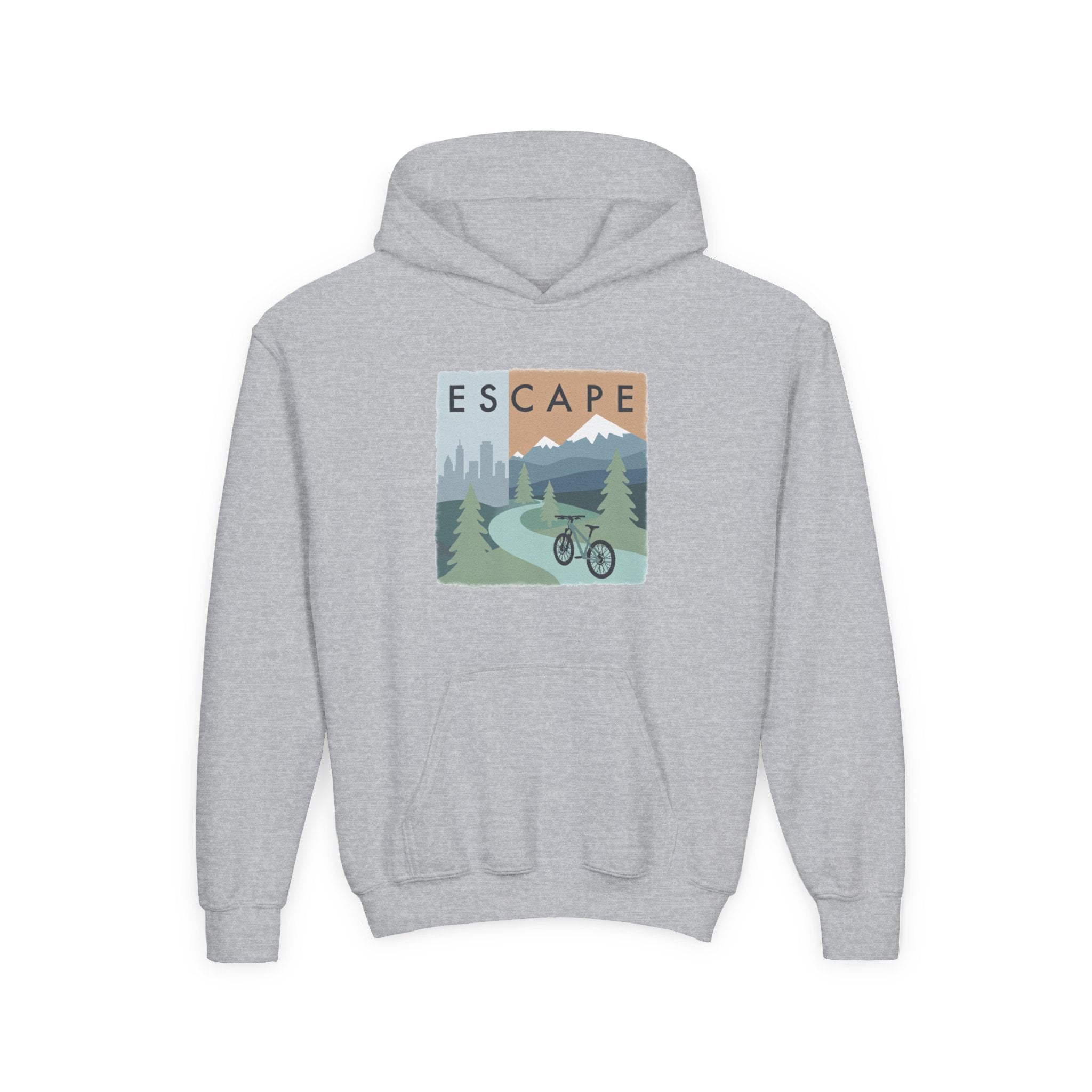 Escape to the Mountains Kids Hoodie — Mountain Retreat Graphic Sweatshirt