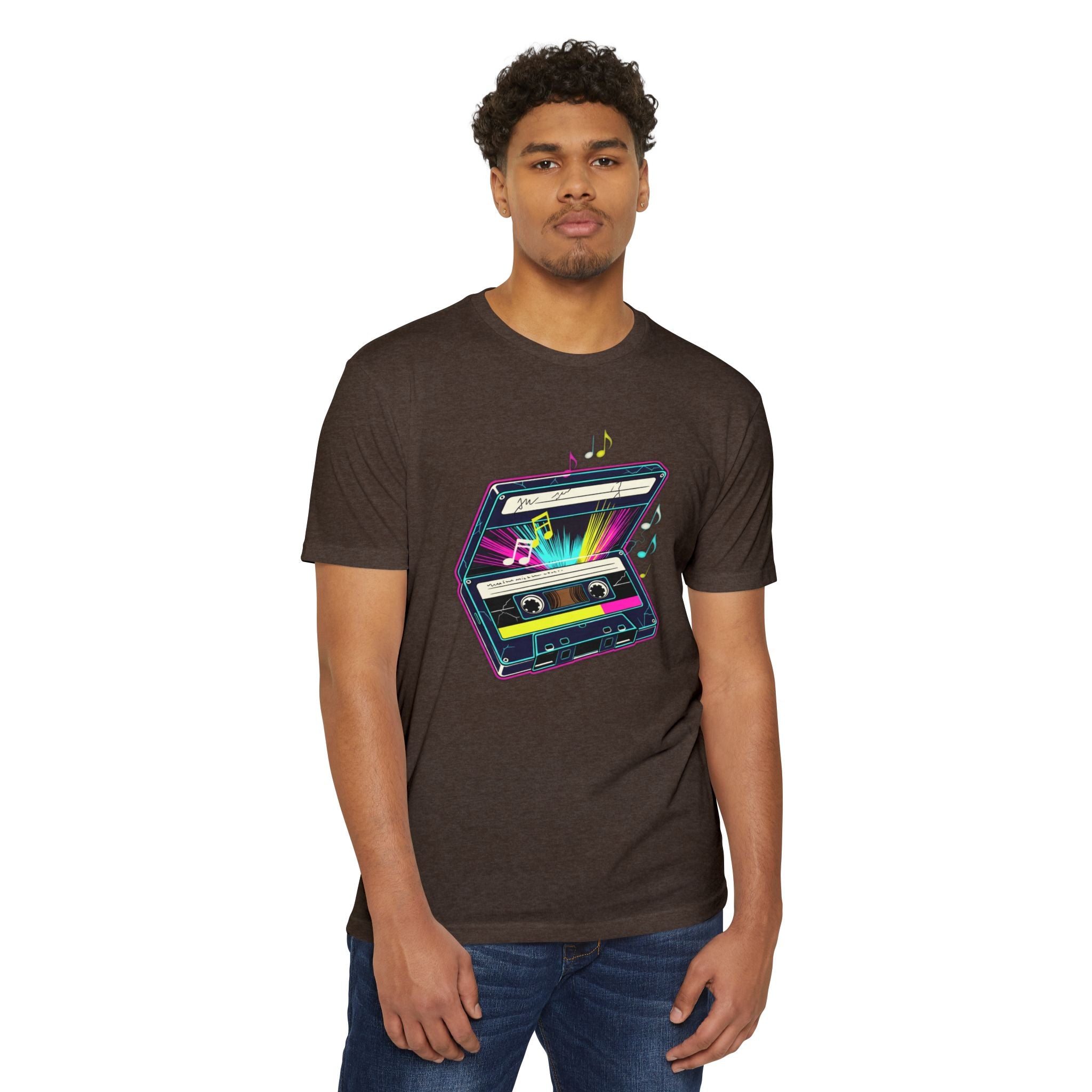 Retro Neon Cassette T-Shirt — 80s Vintage Music Tee