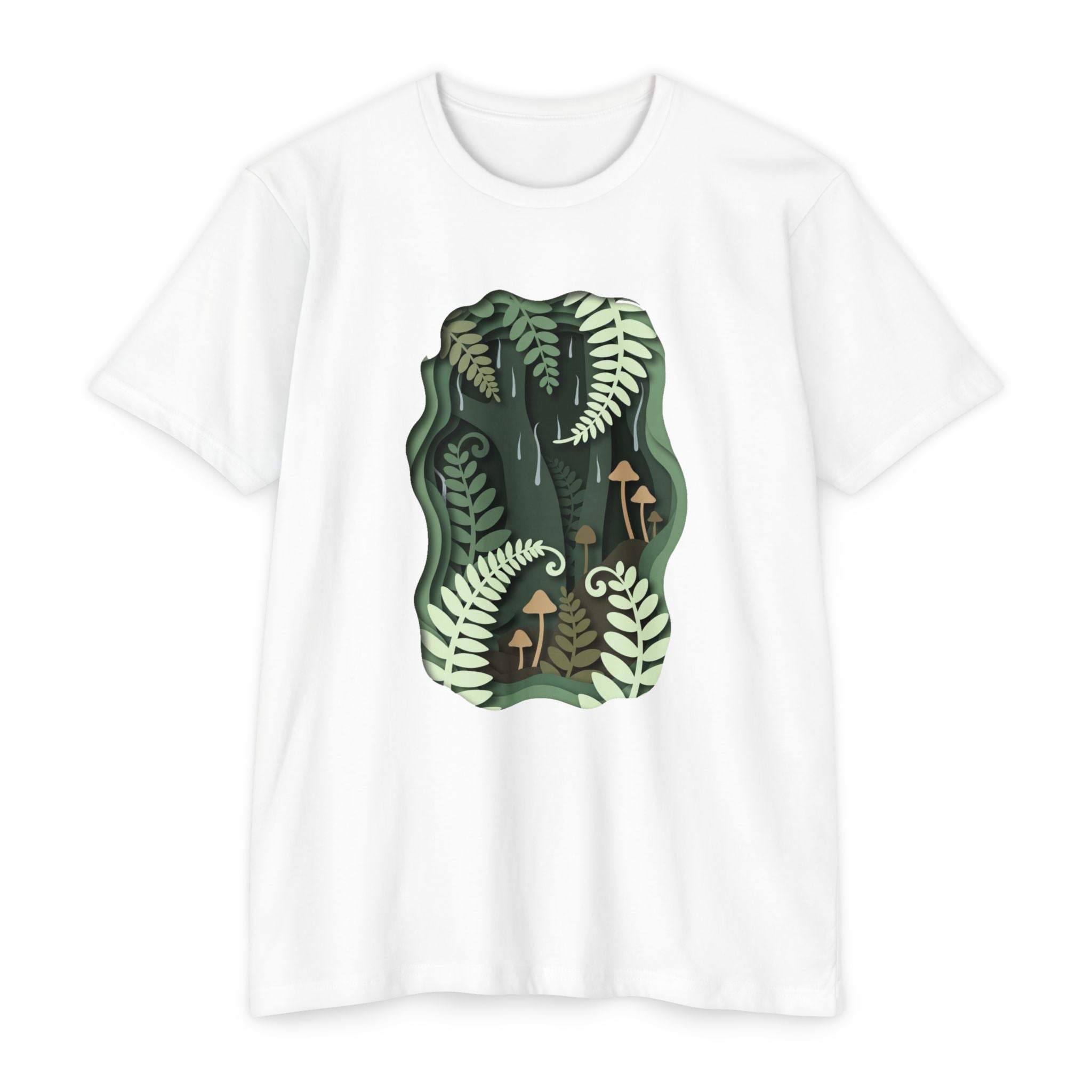 Fern & Fungi Graphic T-Shirt — Botanical Mushroom Nature Tee